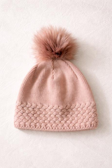 Dámska ružová pletená čiapka s brmbolcom, 