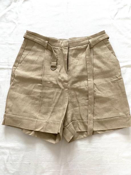 Béžové ľanové šortky so zvýšeným pásom a opaskom, lindex,m