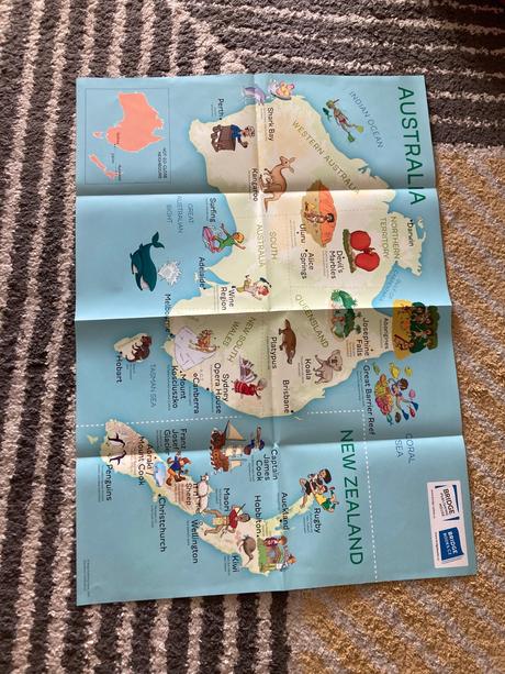 Veľká mapa austrália/nový zéland pre deti, 