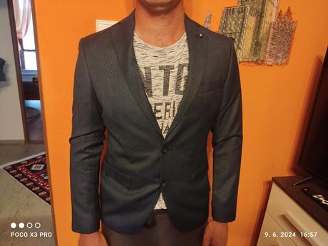 Oblek pánsky 48 modrý s ornamentom vzor novy, 48