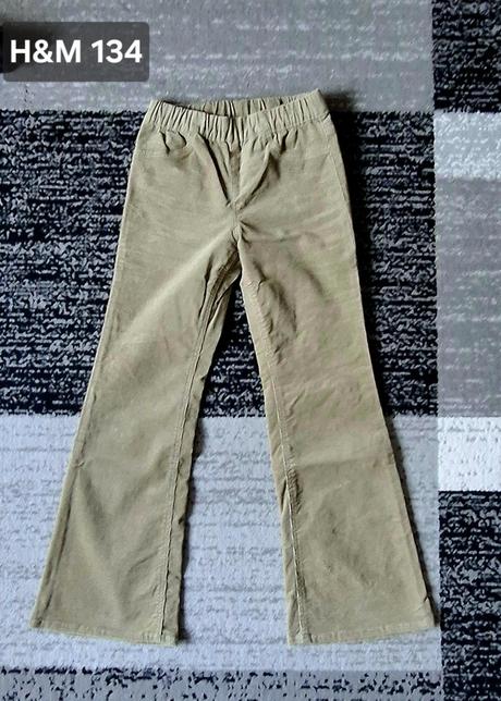 Menčestrové nohavice h&m 134 olivovozelené, h&m,134