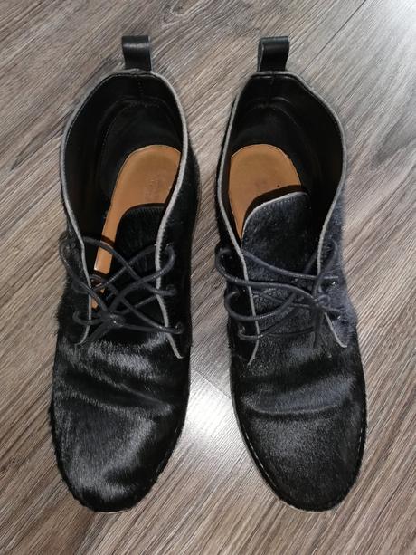 Dámske kožené topánky so zvieracou srstou, zara,40