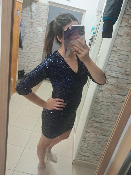 Modré flitrové šaty, dorothy perkins,m