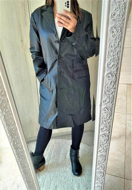 Čierny kožený kabát michel fashion-48, 48