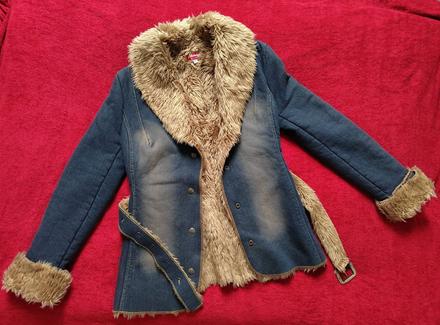 Riflový kabát s kožušinou, s