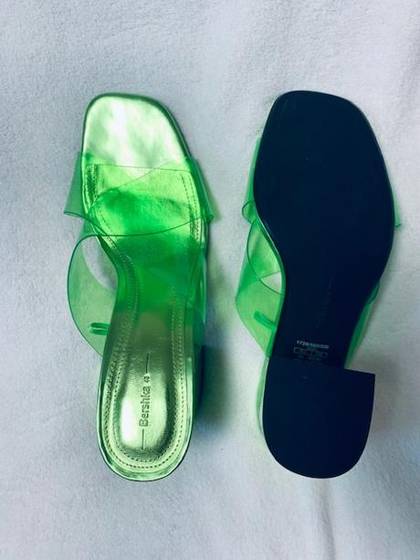 Šľapky kožené s vinylom na hrubom opätku bershka, bershka,40