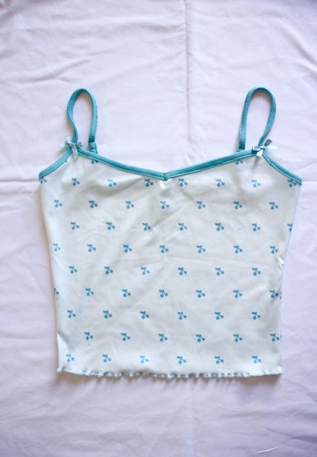 Dámske modré tielko s čerešničkami, s