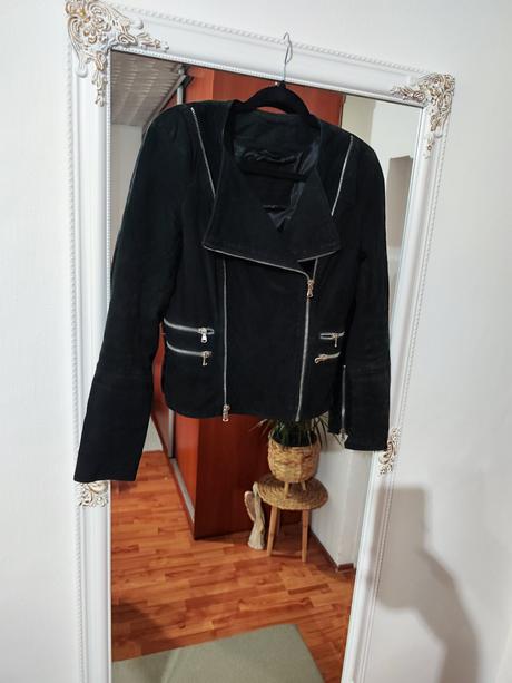 Zamatova bunda z pravej kože, s