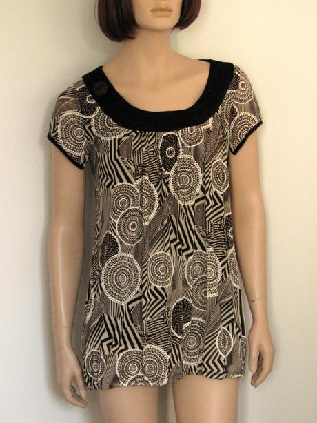 Tmavohnedo - krémové vzorované tričko, l