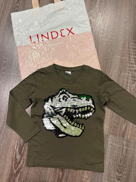 Lindex tricko s flitrami dinosaurus č.116, lindex,116