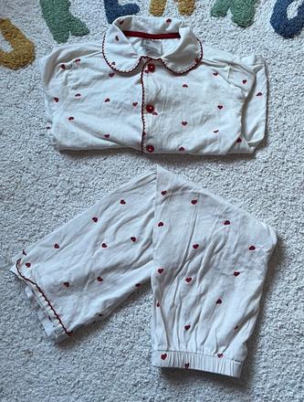Biele srdiečkové bavlnené pyžamo, h&m, 98/104, h&m,98