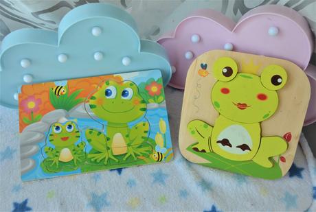 2x drevené puzzle-žabky,