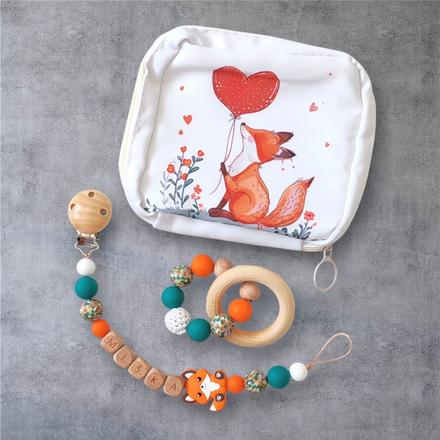 Set - klip na cumlík, hryzátko a puzdro na plienky, 