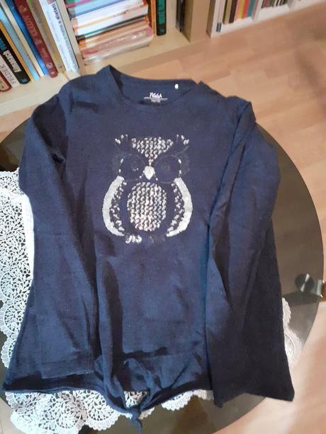 Tmavomodry dievcensky pulover s obrazkom sovy, yigga,152