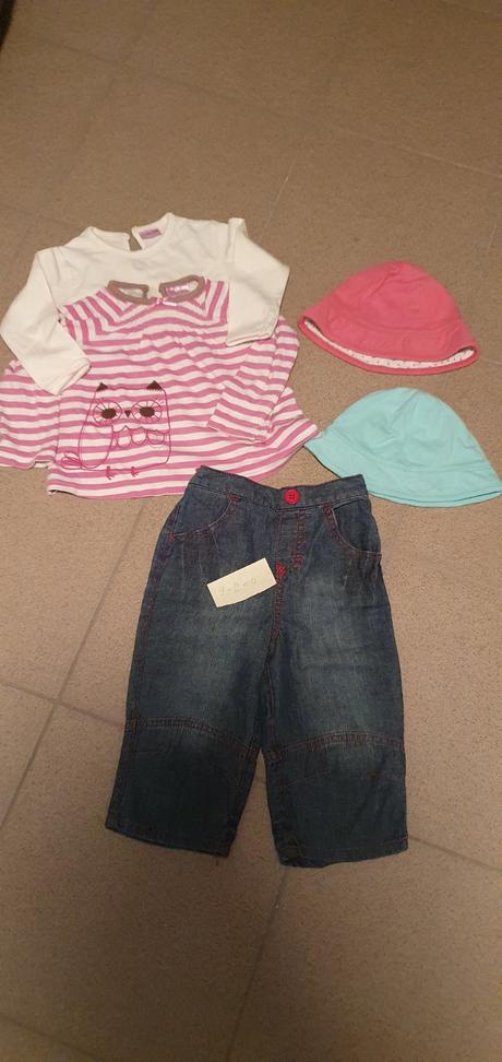 Mix - 2 ks tričká, rifle, 2 ks čiapočky 9-12 mes., 68–80