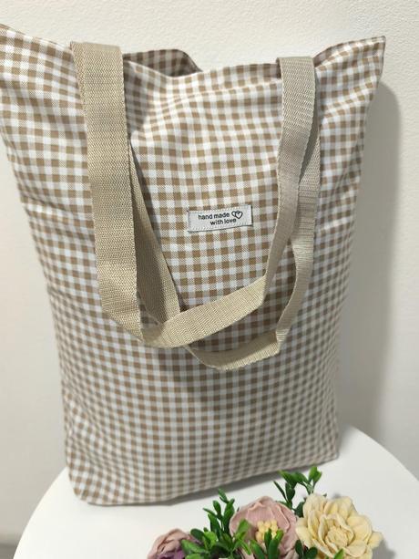 Taška kocky hnedé s bielym, 