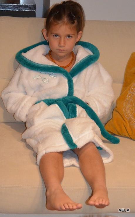 Detský župan melm biely s tyrkysovým lemom, 74 - 104