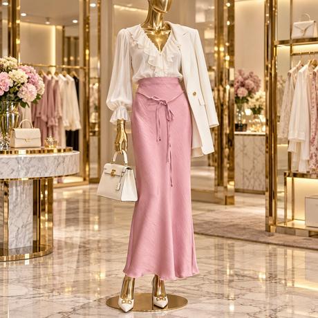 F&f púdrovoružová saténová maxi sukňa, f&f,34
