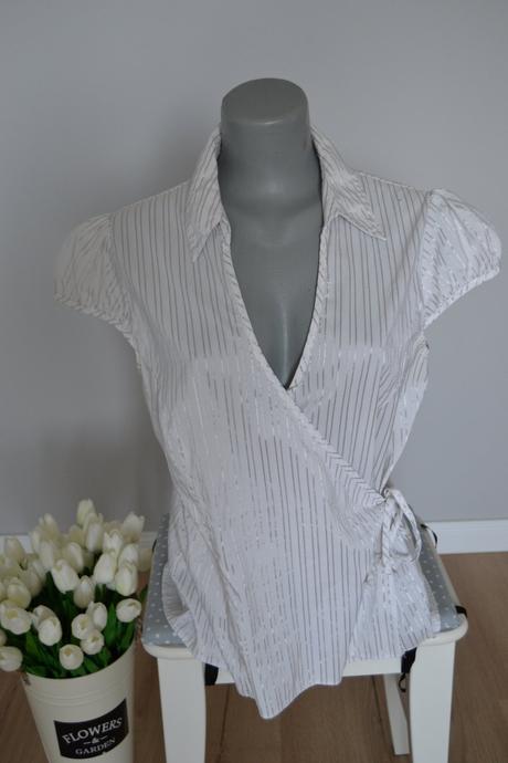 Biela blúzka so striebornými prúžkami, veľkosť 42, 42