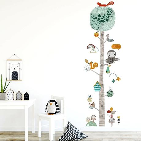 Nálepka na stenu - strom so zvieratkami s metrom,