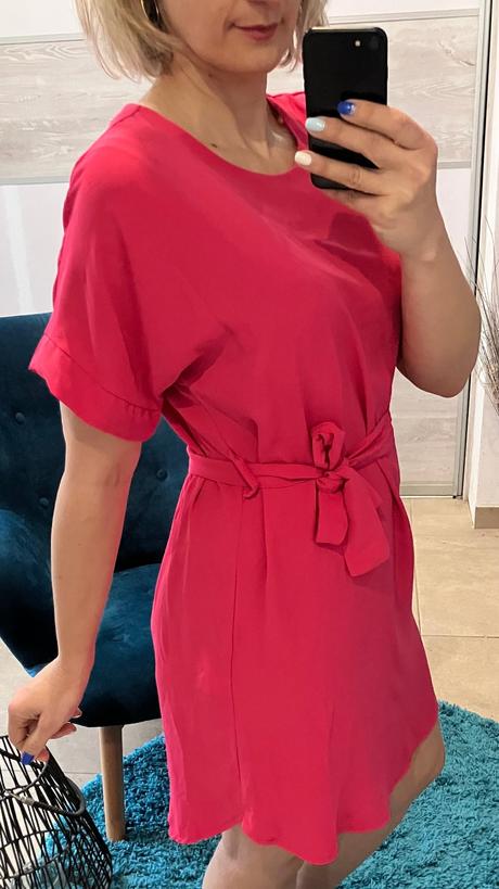 Dámske ružové šaty s opaskom uni, l / m / s