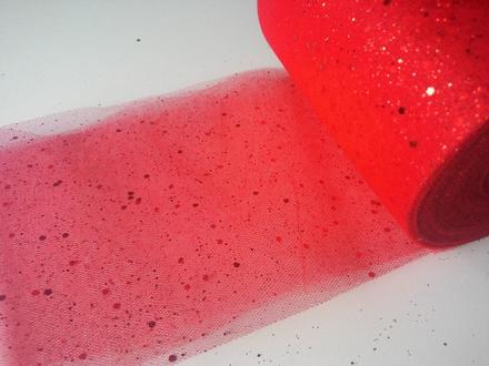 Flitrový tyl červený jemný, 