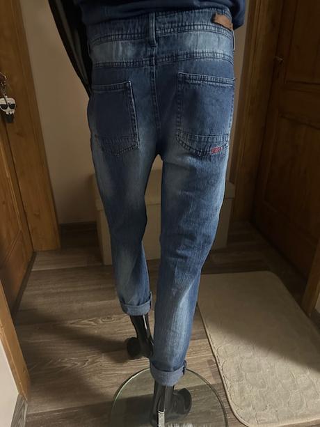 Džínsový overal na zips s kapucňou zn. retro, m