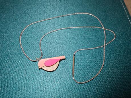 Drevený prívesok pink bird pendant + náušnice bewo, 