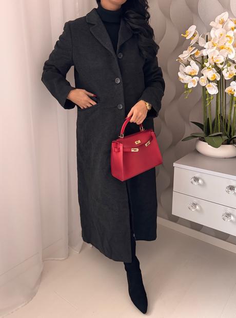 Flaušový dlhý kabát, s