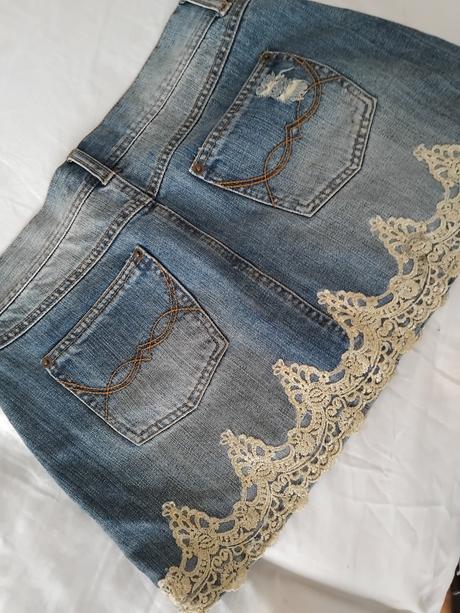 Sukňa s cipkou, denim,s