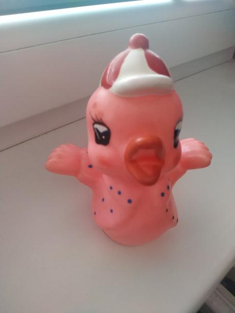 Retro gumená pískacia hračka - kačička,