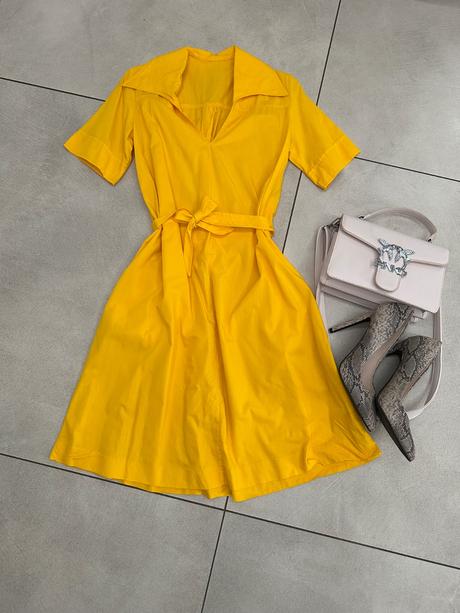 Žlté košeľové šaty, s