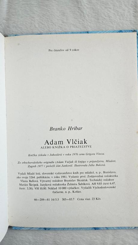 Kniha 'adam vlčiak alebo knižka o priateľstve',