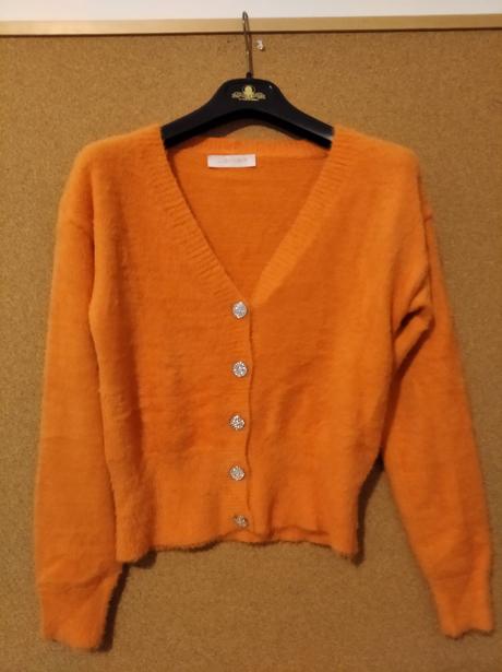 Elegantný, moherový, svetrík  oranžový, m