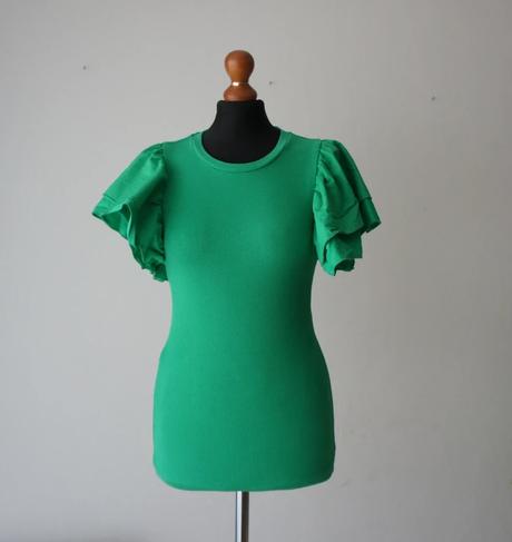 Zelené rebrované tričko s volánovými rukávmi, zara,m