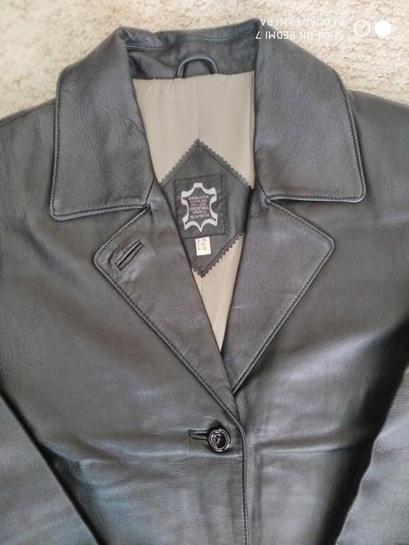 Kožené predĺžené sako, kabát, 42