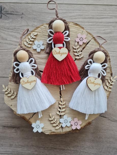 Makrame anjel, kľúčenka,