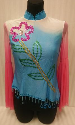 Kostým tanečný modro ružový top, motív s flitrami,