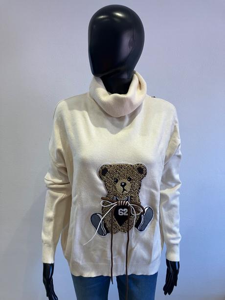 Dámsky rolák s medvedíkom maslový (uni), l / m / xl