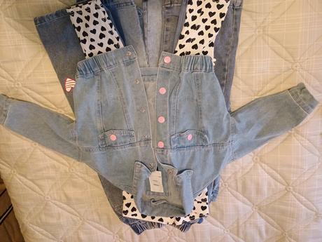 Nohavice 7ks + riflové bunda, h&m,110