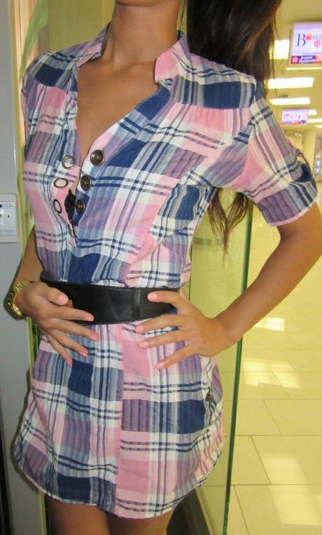 Károvaná predĺžená košeľa s-m, s