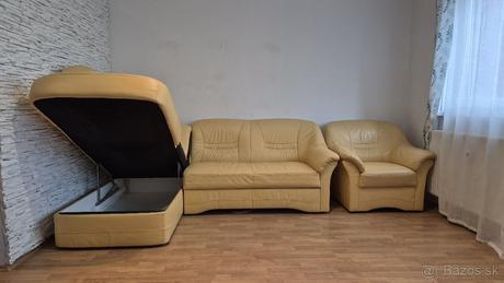 Kožená rozkladacia sedačka + kreslo, 