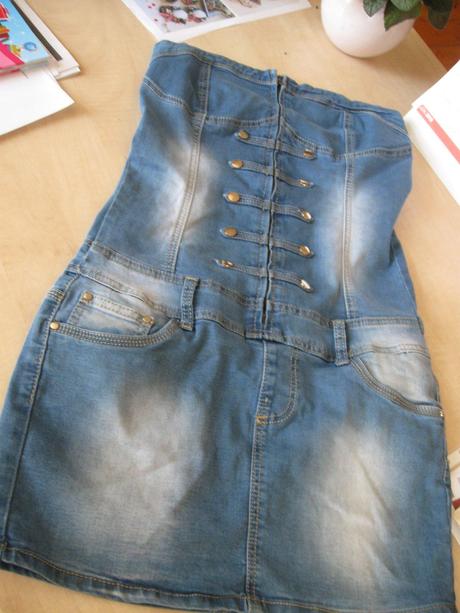 Riflové šaty bez  ramienok, xs/s, xs