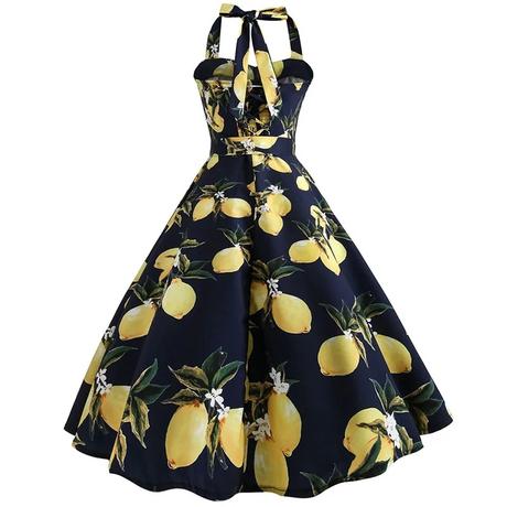 Retro šaty lemons, l / xl