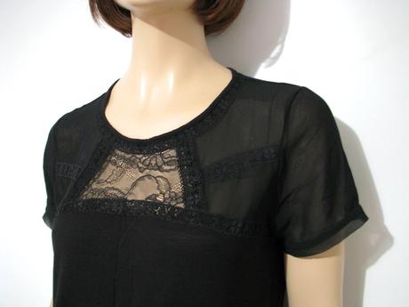 Čierne tričko s čipkou, h&m,m