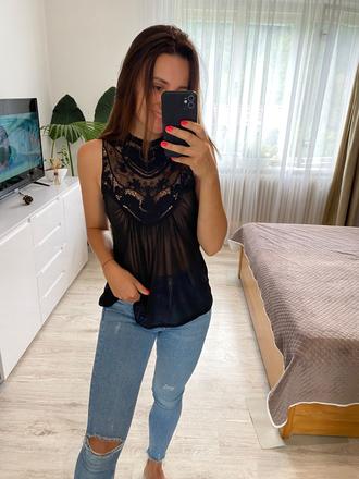 Priehľadný top s krajkou, s