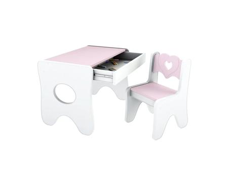 Stolík so stoličkou a priestrannou zásuvkou ružový,