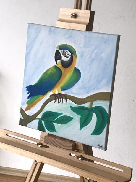 Ručne maľovaný obraz exotický papagáj ara,