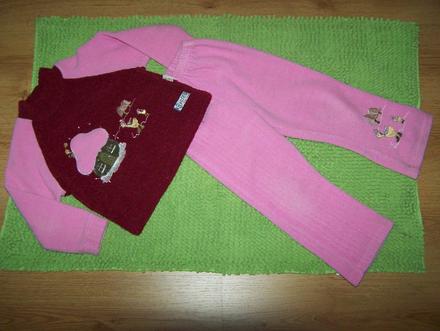 Flisová súprava ružová s bordovou s aplikáciami, 104