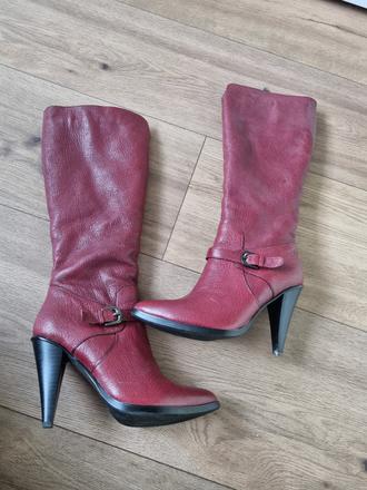 Bordové kožené talianske čižmy 37, 37